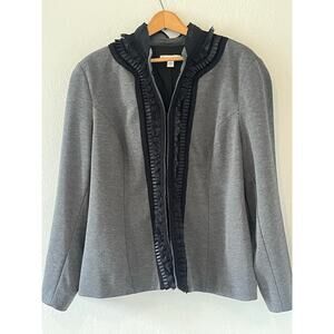 Women's Coldwater Creek Black Laced Trimmed Lined Gray Blazer Jacket Size 20